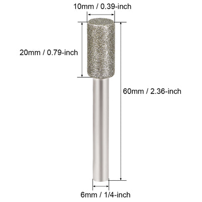 Harfington Uxcell Diamond Burrs Grinding Drill Bits for Carving Rotary Tool 1/4-Inch Shank 10mm Cylindrical 150 Grit 2 Pcs