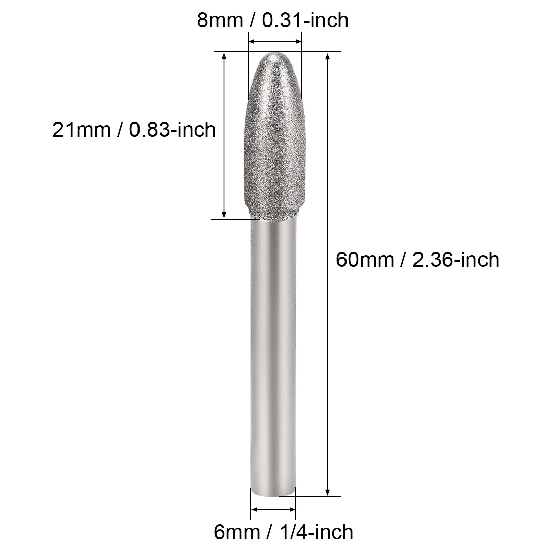 Uxcell Uxcell Diamond Burrs Grinding Drill Bits for Carving Rotary Tool 1/4-Inch Shank 8mm Tapered 150 Grit 2 Pcs