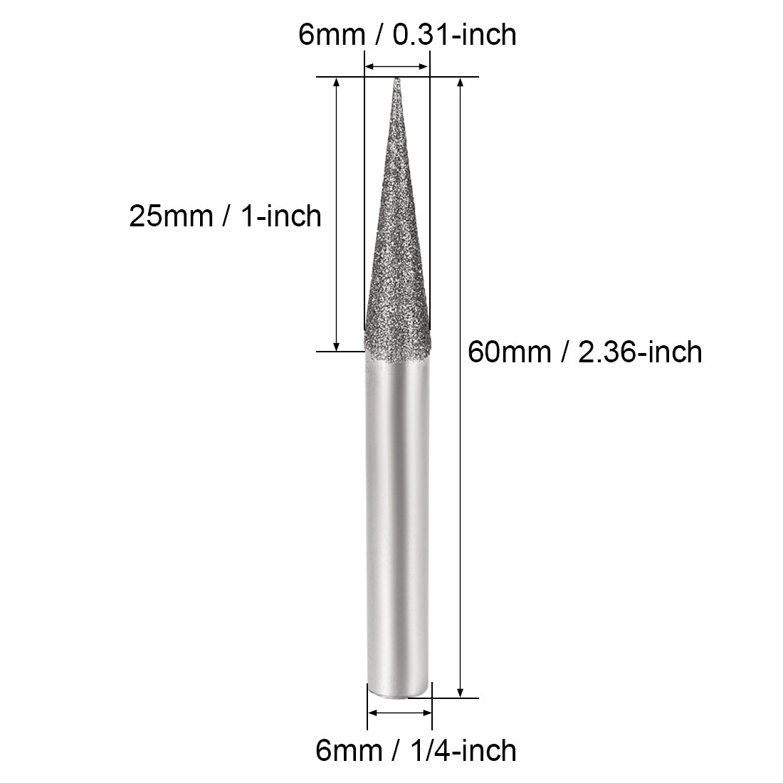 uxcell Uxcell Diamond Burrs Grinding Drill Bits for Carving Rotary Tool 1/4-Inch Shank 6mm Pointed 150 Grit 2 Pcs
