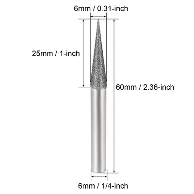 Harfington Uxcell Diamond Burrs Grinding Drill Bits for Carving Rotary Tool 1/4-Inch Shank 6mm Pointed 150 Grit 2 Pcs