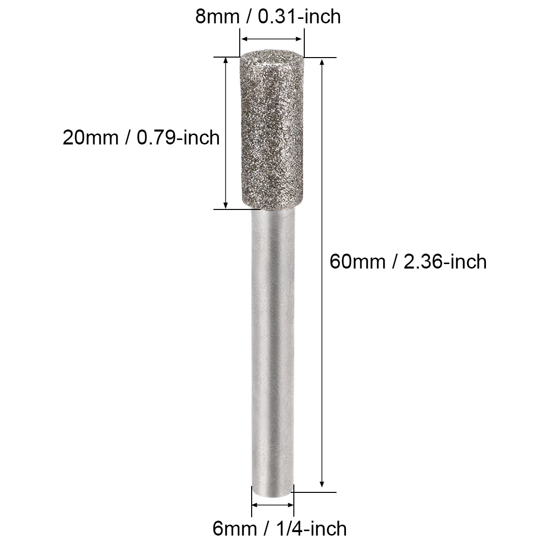 Uxcell Uxcell Diamond Burrs Bits Grinding Drill Carving Rotary Tool for Glass Stone Ceramic 120 Grit 1/4" Shank 8mm Cylinder 5 Pcs