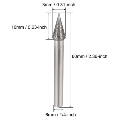 Harfington Uxcell Diamond Burrs Grinding Drill Bits for Carving Rotary Tool 1/4-Inch Shank 8mm Conial 120 Grit 5 Pcs