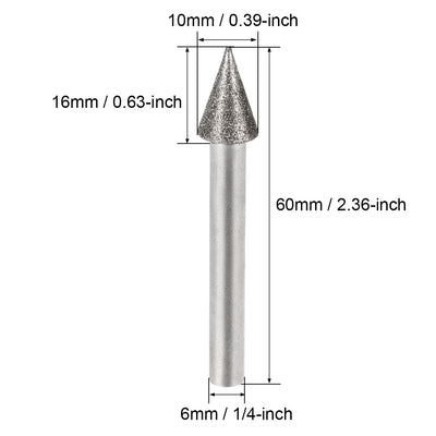 Harfington Uxcell Diamond Burrs Grinding Drill Bits for Carving Rotary Tool 1/4-Inch Shank 10mm Conial 120 Grit 10 Pcs