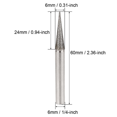 Harfington Uxcell Diamond Burrs Grinding Drill Bits for Carving Rotary Tool 1/4-Inch Shank 6mm Pointed 120 Grit 5 Pcs