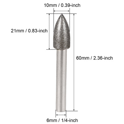 Harfington Uxcell Diamond Burrs Grinding Drill Bits for Carving Rotary Tool 1/4-Inch Shank 10mm Tapered 120 Grit 2 Pcs