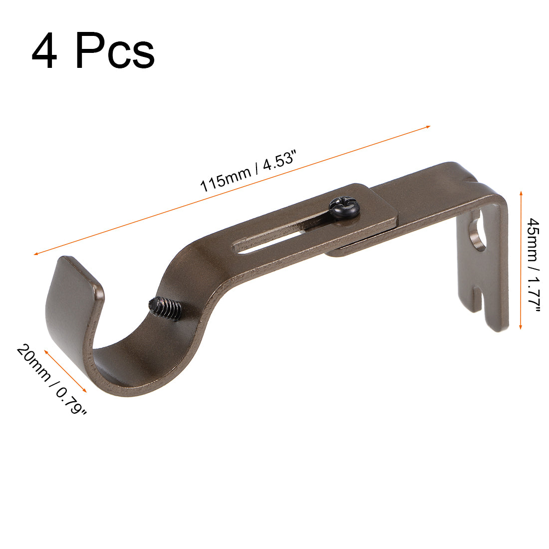 uxcell Uxcell Curtain Rod Bracket Iron Single Holder Support for 26mm Drapery Rod, 90 x 45 x 20mm Brown 4Pcs