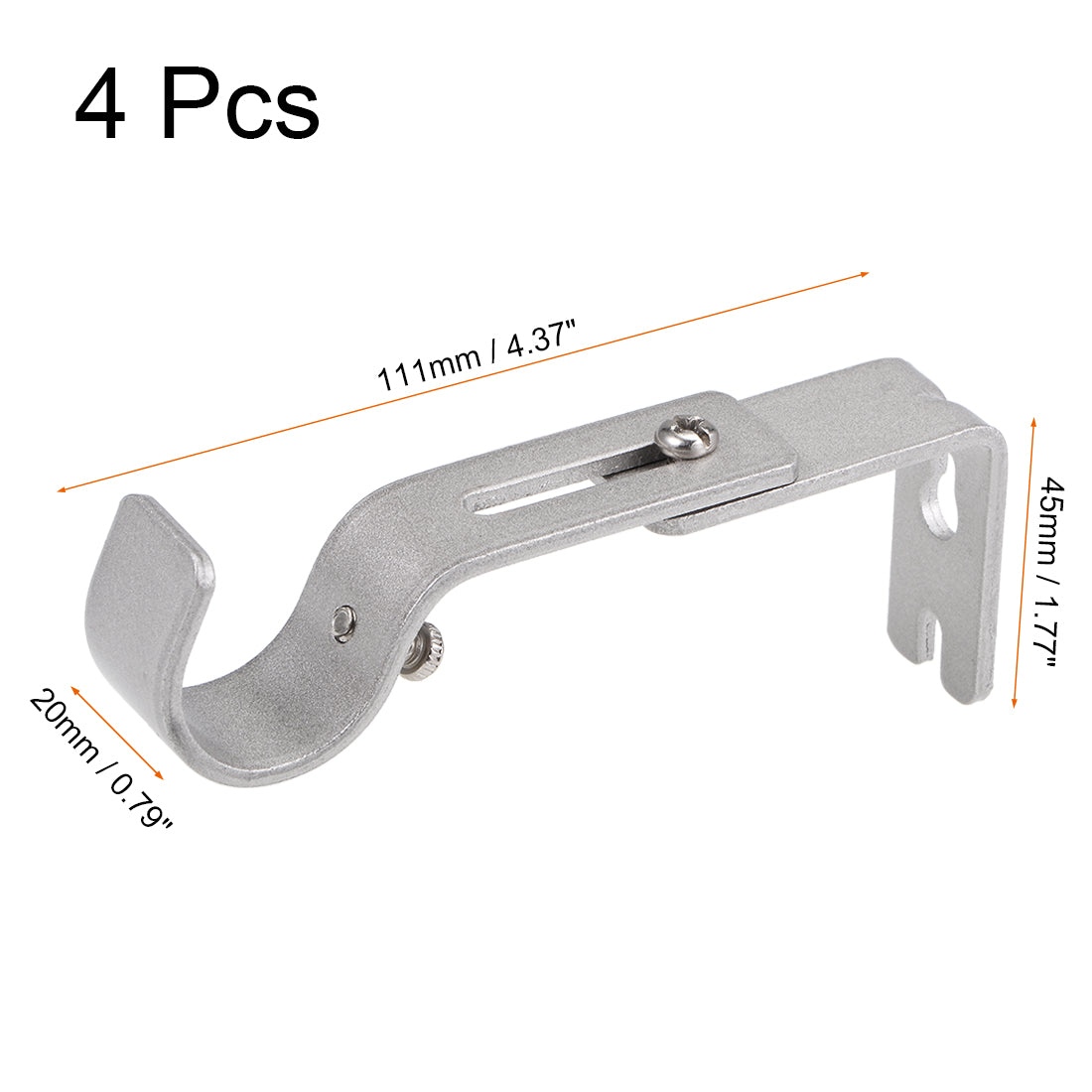 uxcell Uxcell Curtain Rod Bracket Iron Single Holder Support for 26mm Drapery Rod, 86 x 45 x 20mm Silver Tone 4Pcs