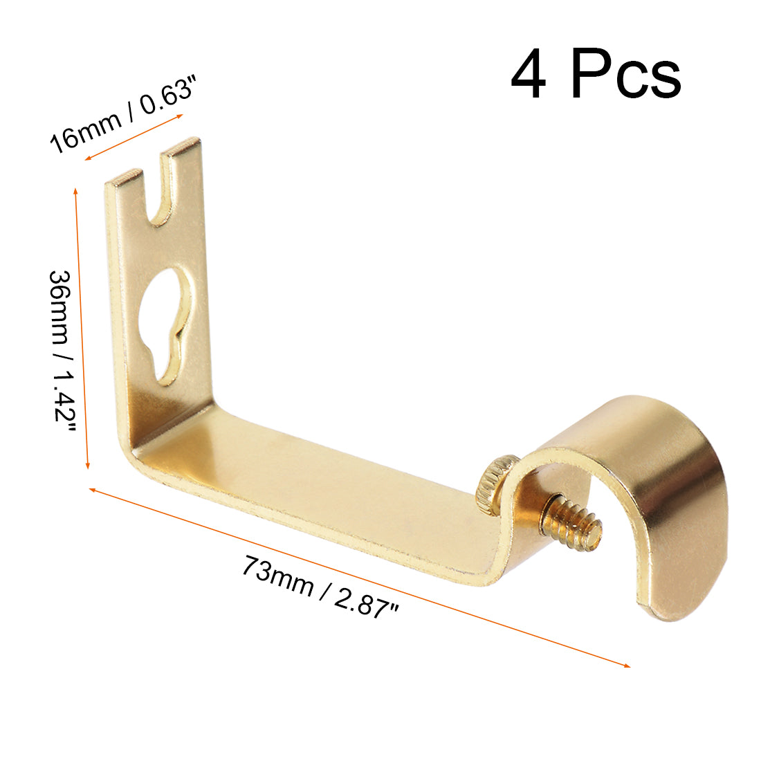 uxcell Uxcell Curtain Rod Bracket Iron Single Holder Support for 16mm Drapery Rod, 73 x 36 x 16mm Gold Tone 4Pcs