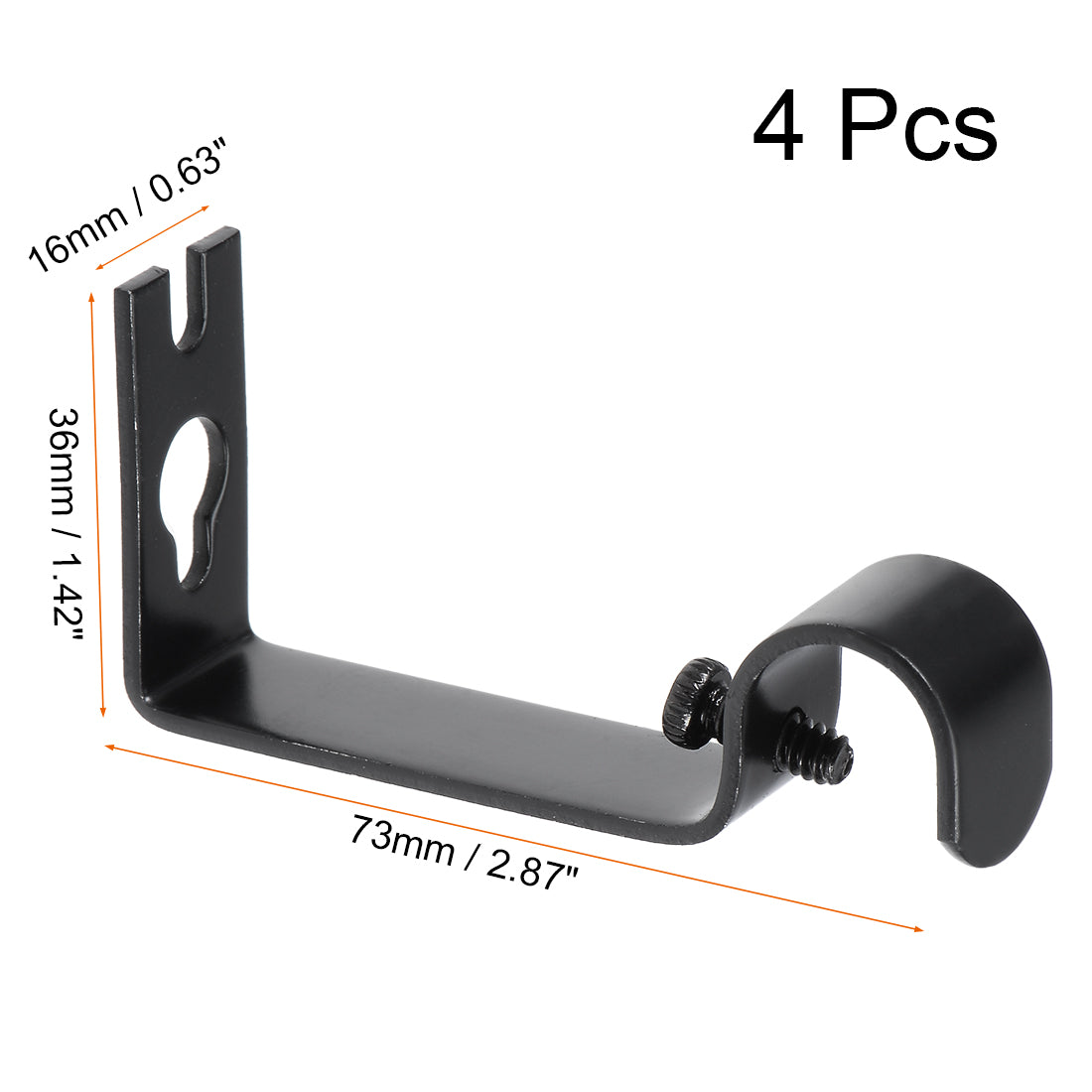 uxcell Uxcell Curtain Rod Bracket Iron Single Holder Support for 16mm Drapery Rod, 73 x 36 x 16mm Black 4Pcs