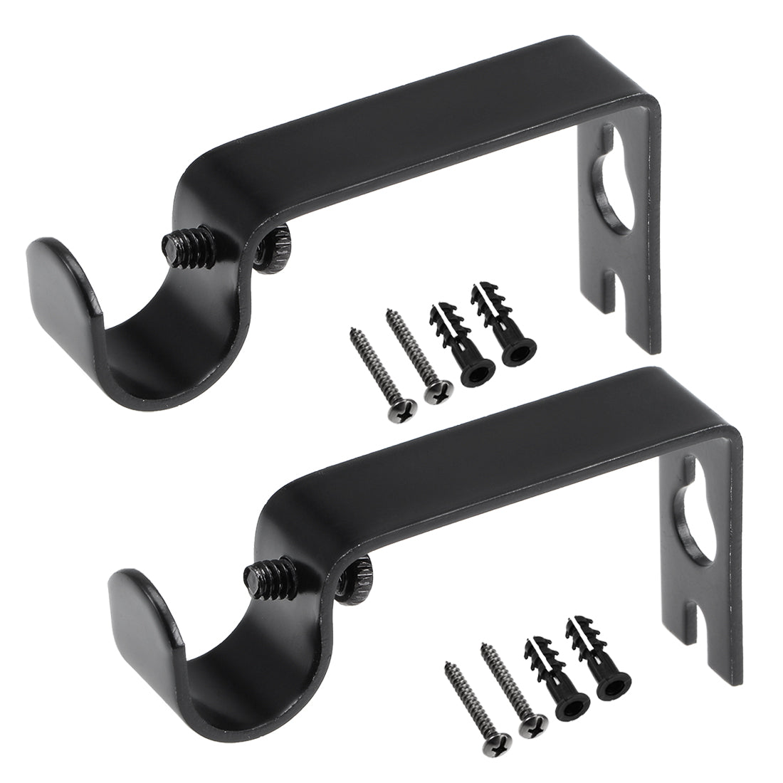 uxcell Uxcell Curtain Rod Bracket Iron Single Holder Support for 16mm Drapery Rod, 73 x 36 x 16mm Black 4Pcs