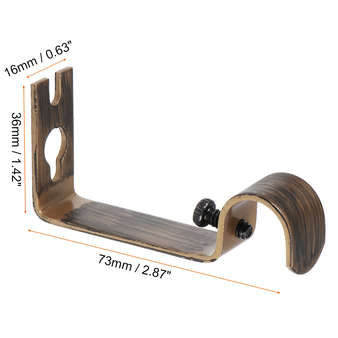 uxcell Uxcell Curtain Rod Bracket Iron Single Holder Support for 16mm Drapery Rod, 73 x 36 x 16mm Bronze Tone 2Pcs