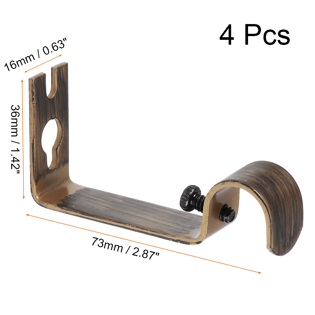 uxcell Uxcell Curtain Rod Bracket Iron Single Holder Support for 16mm Drapery Rod, 73 x 36 x 16mm Bronze Tone 4Pcs