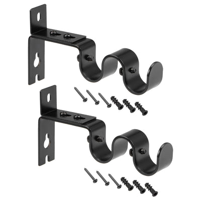 Harfington Uxcell Curtain Rod Bracket Iron Double Holder Support for 20mm Drapery Rod, 125 x 70 x 21mm Black 4Pcs