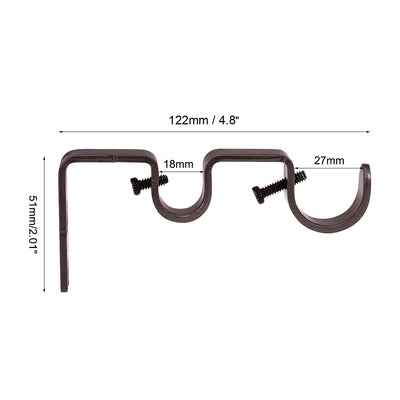 Harfington Uxcell Curtain Rod Bracket Iron Double Holder Support for 18mm 27mm Drapery Rod, 122 x 51 x 16mm Brown