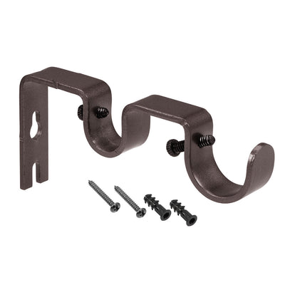 Harfington Uxcell Curtain Rod Bracket Iron Double Holder Support for 18mm 27mm Drapery Rod, 122 x 51 x 16mm Brown