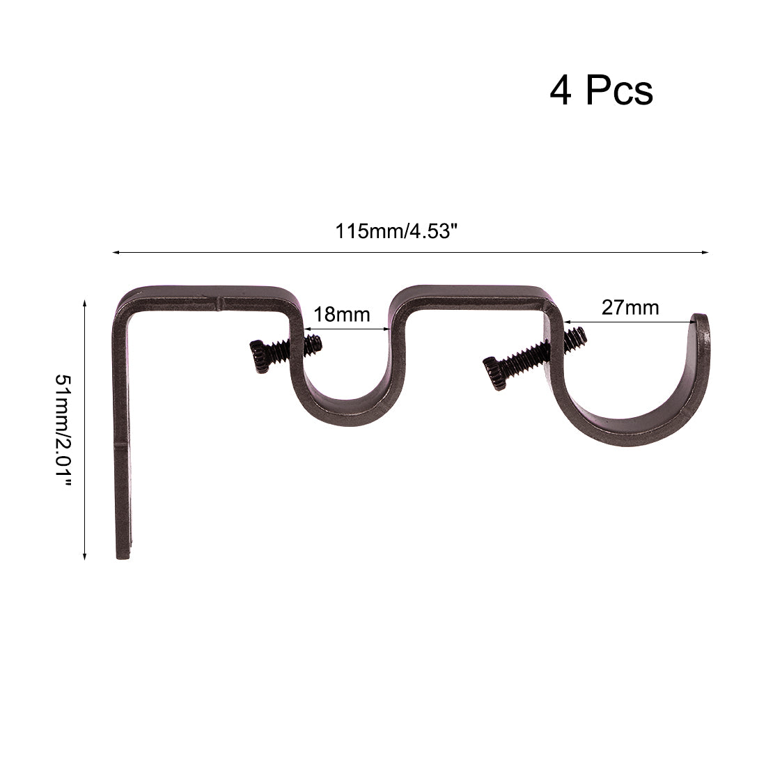 uxcell Uxcell Curtain Rod Bracket Iron Double Holder Support for 18mm 27mm Drapery Rod, 115 x 51 x 16mm Brown 4Pcs