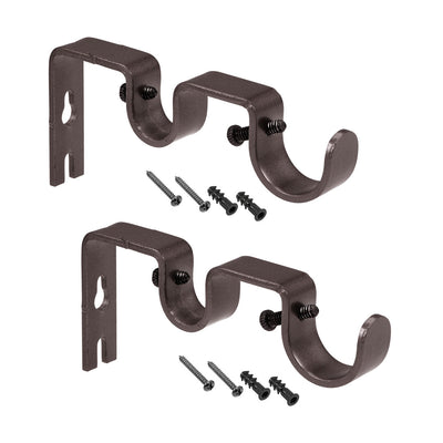 Harfington Uxcell Curtain Rod Bracket Iron Double Holder Support for 18mm 27mm Drapery Rod, 115 x 51 x 16mm Brown 4Pcs