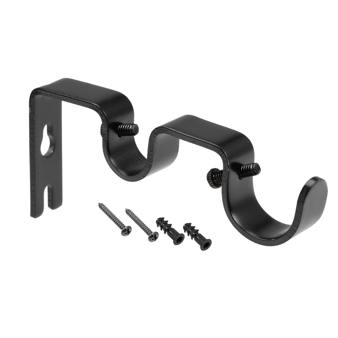 uxcell Uxcell Curtain Rod Bracket Iron Double Holder Support for 18mm 27mm Drapery Rod, 122 x 53 x 16mm Black