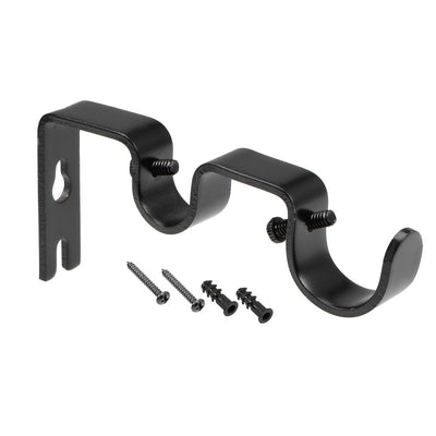 Harfington Uxcell Curtain Rod Bracket Iron Double Holder Support for 18mm 27mm Drapery Rod, 122 x 53 x 16mm Black