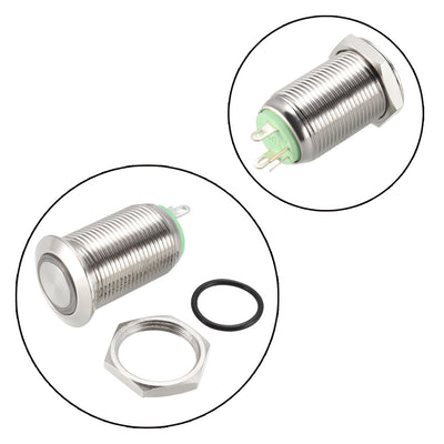 Harfington Uxcell Latching Metal Push Button Switch 12mm Mounting Dia 1NO 12V LED Light