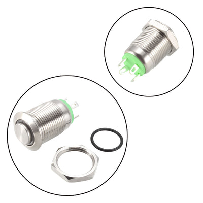 Harfington Uxcell Momentary Metal Push Button Switch High Head 12mm Mounting Dia 1NO 12V LED Light