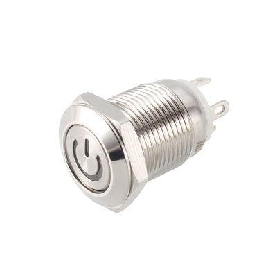 Harfington Uxcell Momentary Metal Push Button Switch Flat Head 12mm Mounting Dia 1NO 12V LED Light