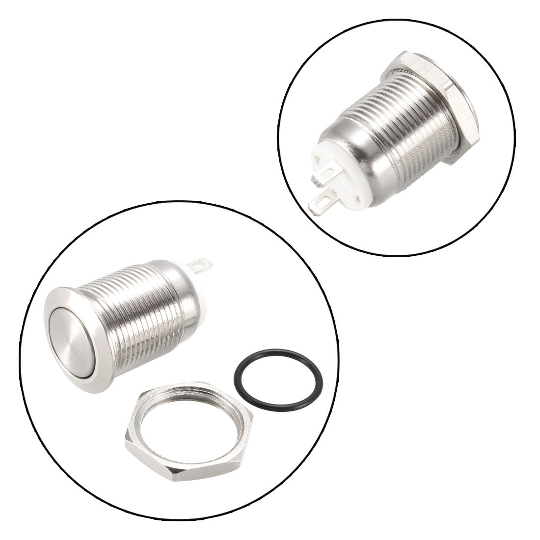 uxcell Uxcell Momentary Metal Push Button Switch Flat Head 12mm Mounting Dia 1NO AC250V 2A