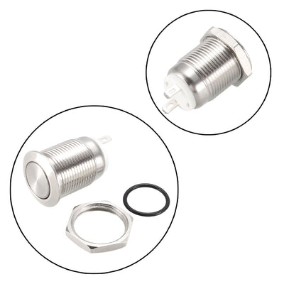 Harfington Uxcell Momentary Metal Push Button Switch Flat Head 12mm Mounting Dia 1NO AC250V 2A