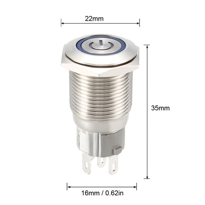 Harfington Uxcell Momentary Metal Push Button Switch 16mm Mounting 1NC NO COM 12V LED with Socket Plug