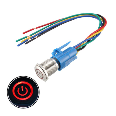 Harfington Uxcell Momentary Push Button Switch 16mm Mounting 1NC NO COM 24V Red LED with Socket
