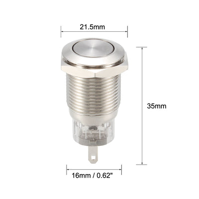 Harfington Uxcell Latching Metal Push Button Switch Flat Head 16mm Mounting NC NO COM AC 250V 5A  with Socket Plug Flat Type