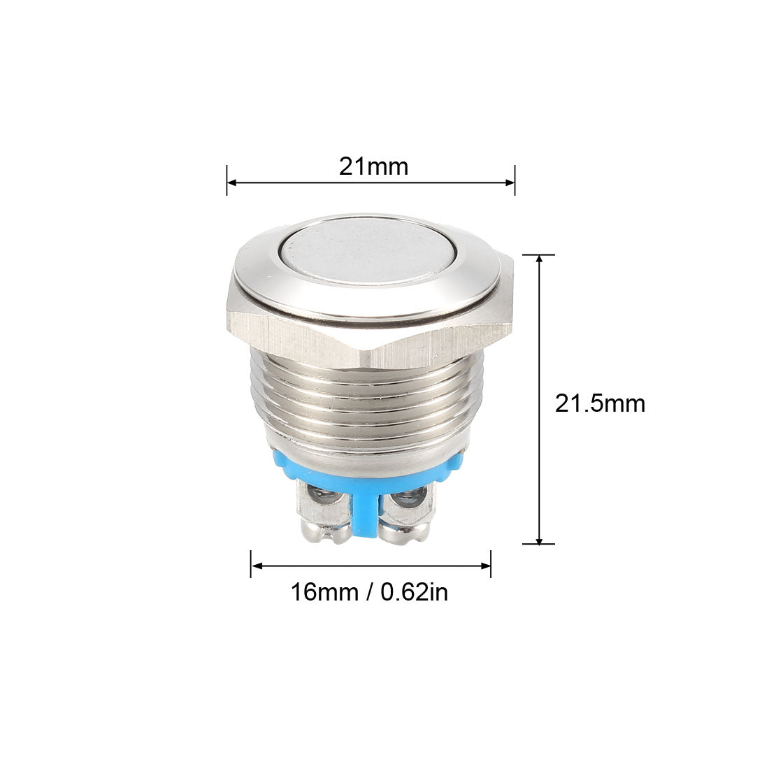 uxcell Uxcell Momentary Metal Push Button Switch Flat Head 16mm Mounting 1NO AC 250V 3A
