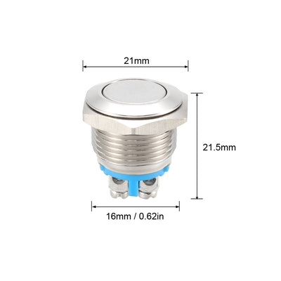 Harfington Uxcell Momentary Metal Push Button Switch Flat Head 16mm Mounting 1NO AC 250V 3A