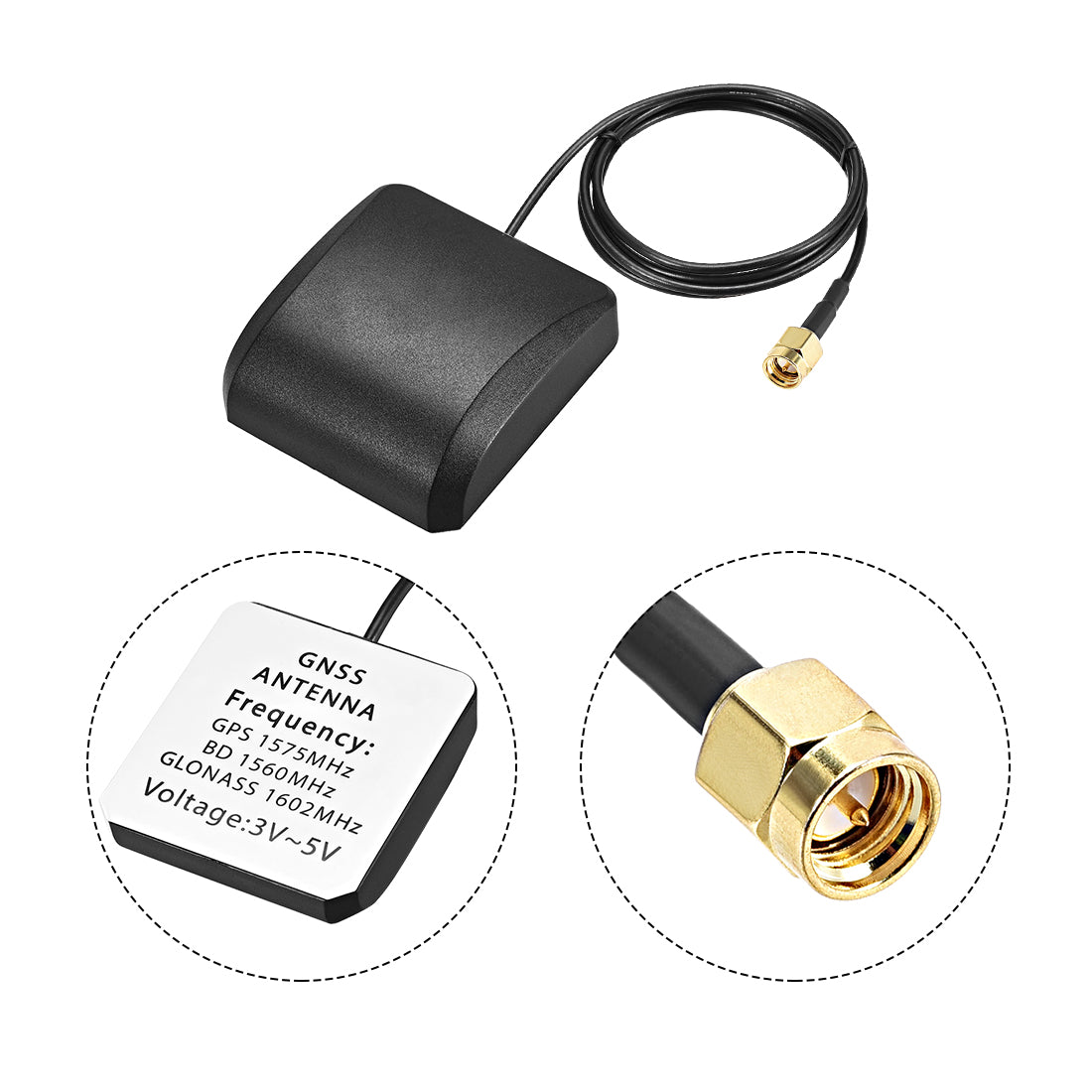uxcell Uxcell GPS Active Antenna Compatible with Beidou GNSS SMA Male Plug 42dB Aerial Connector Cable with Magnetic Mount 1 Meters Wire
