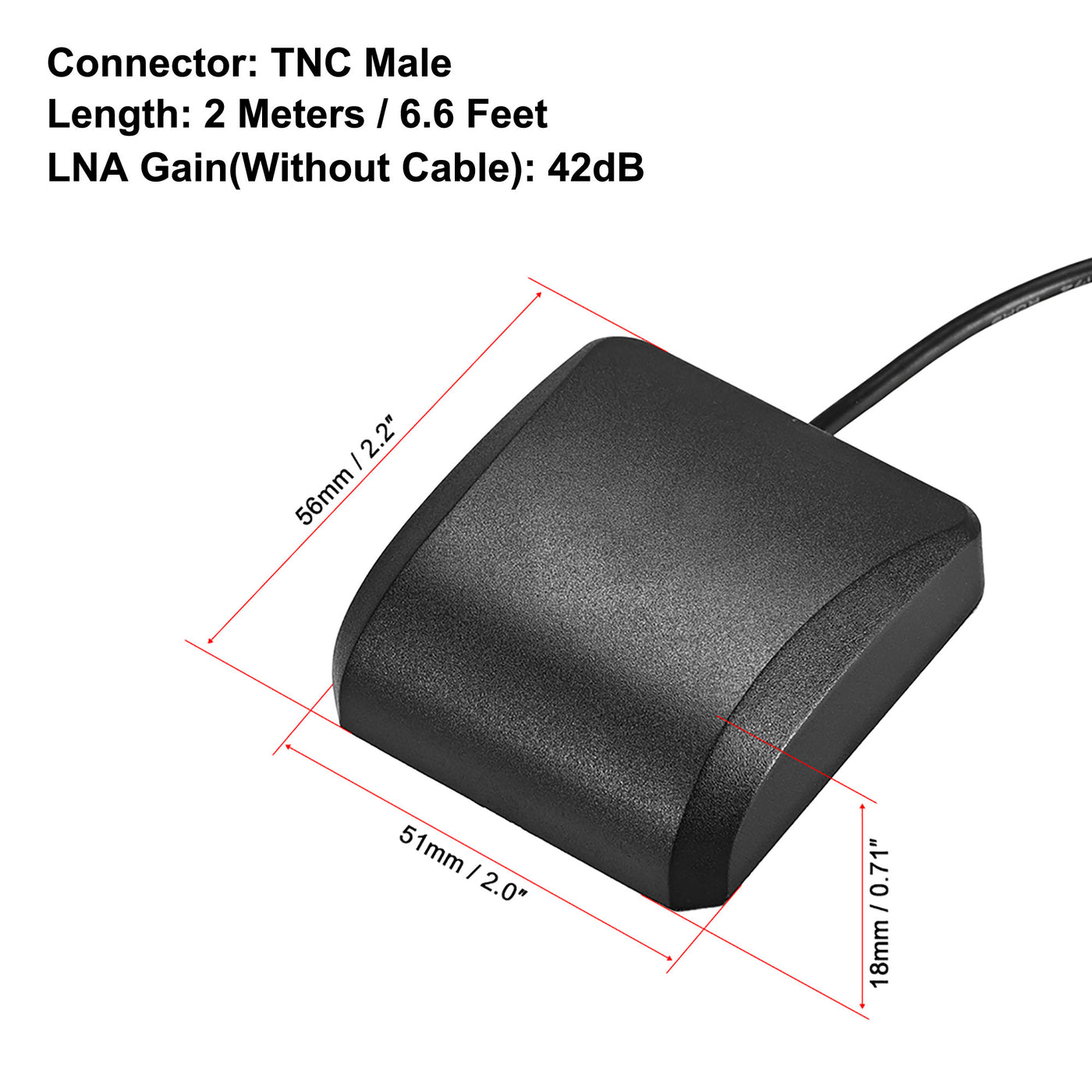 uxcell Uxcell GPS GNSS Active Antenna TNC Male Plug 42dB Magnetic Mount 2 Meters Wire L