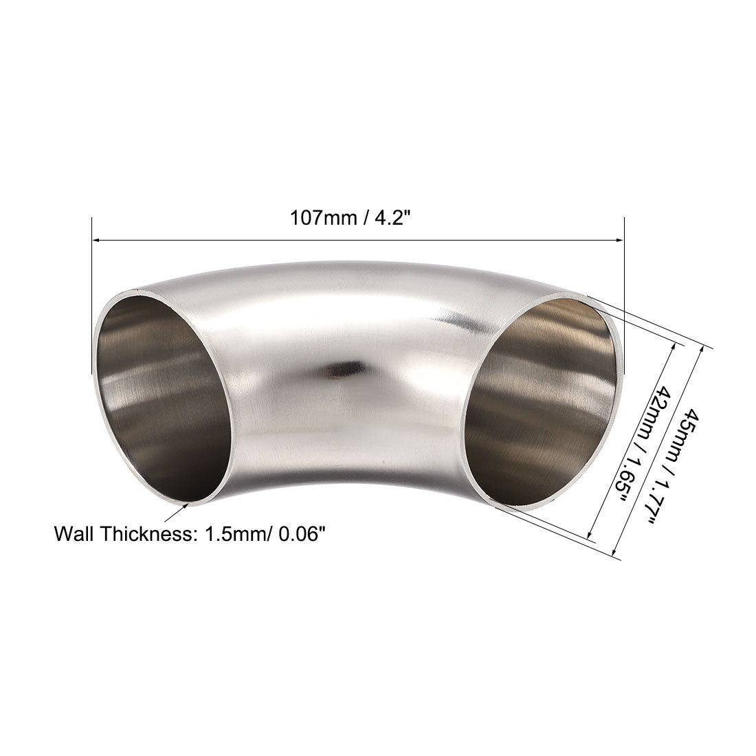 uxcell Uxcell Stainless Steel 304 Vacuum Fitting Elbow 90 Degree Polished 1.77 Inch Tube OD