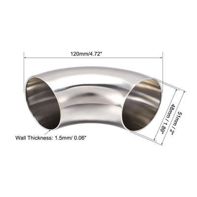 Harfington Uxcell Stainless Steel 304 Vacuum Fitting Elbow 90 Degree Polished 2 Inch Tube OD