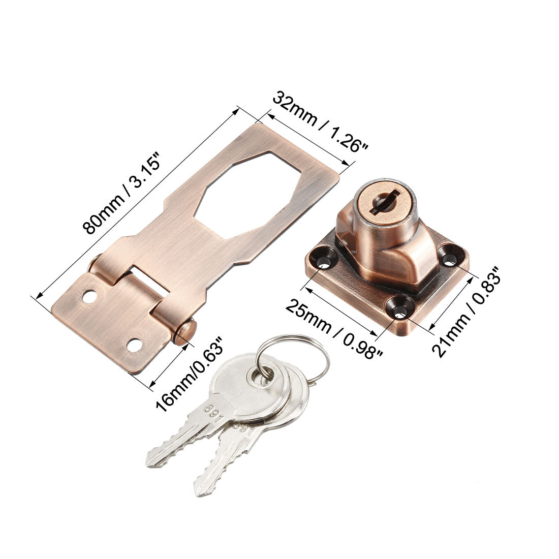 uxcell Uxcell Keyed Hasp Lock 80mm Twist Knob Keyed Locking Hasp for Door Cabinet Keyed Different Red Copper Tone