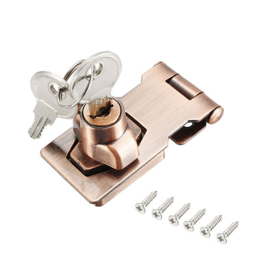 Harfington Uxcell Keyed Hasp Lock 80mm Twist Knob Keyed Locking Hasp for Door Cabinet Keyed Different Red Copper Tone