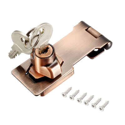 Harfington Uxcell Keyed Hasp Lock 94mm Twist Knob Keyed Locking Hasp for Door Cabinet Keyed Different Red Copper Tone