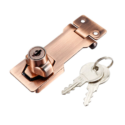 Harfington Uxcell Keyed Hasp Lock 94mm Twist Knob Keyed Locking Hasp for Door Cabinet Keyed Different Red Copper Tone