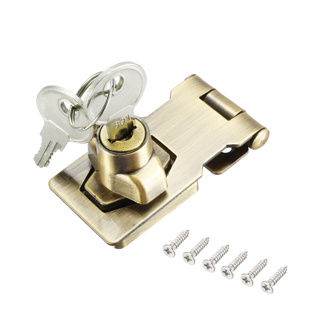 uxcell Uxcell Keyed Hasp Lock 80mm Twist Knob Keyed Locking Hasp for Door Cabinet Keyed Different Bronze Tone