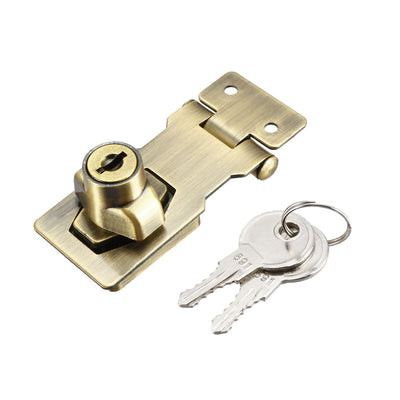 Harfington Uxcell Keyed Hasp Lock 80mm Twist Knob Keyed Locking Hasp for Door Cabinet Keyed Different Bronze Tone
