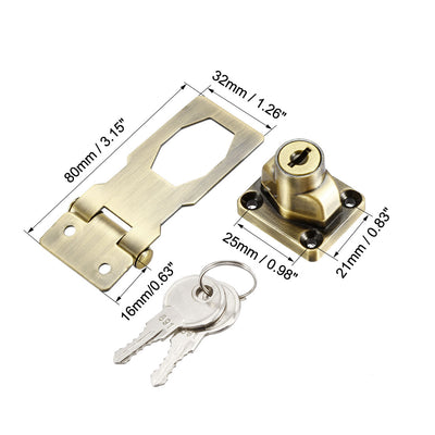Harfington Uxcell Keyed Hasp Lock 80mm Twist Knob Keyed Locking Hasp for Door Cabinet Keyed Different Bronze Tone 2 Pcs