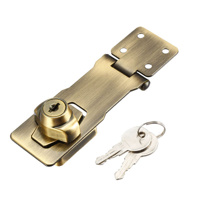 uxcell Uxcell Keyed Hasp Lock 135mm Twist Knob Keyed Locking Hasp for Door Cabinet Keyed Alike Bronze Tone