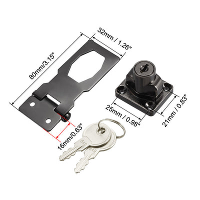 Harfington Uxcell Keyed Hasp Lock 80mm Twist Knob Keyed Locking Hasp for Door Cabinet Keyed Different Bright Black 2 Pcs