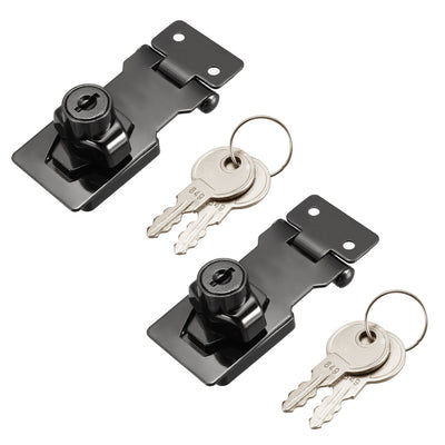 Harfington Uxcell Keyed Hasp Lock 80mm Twist Knob Keyed Locking Hasp for Door Cabinet Keyed Different Bright Black 2 Pcs