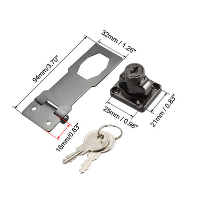 Harfington Uxcell Keyed Hasp Lock 94mm Twist Knob Keyed Locking Hasp for Door Cabinet Keyed Different Bright Black