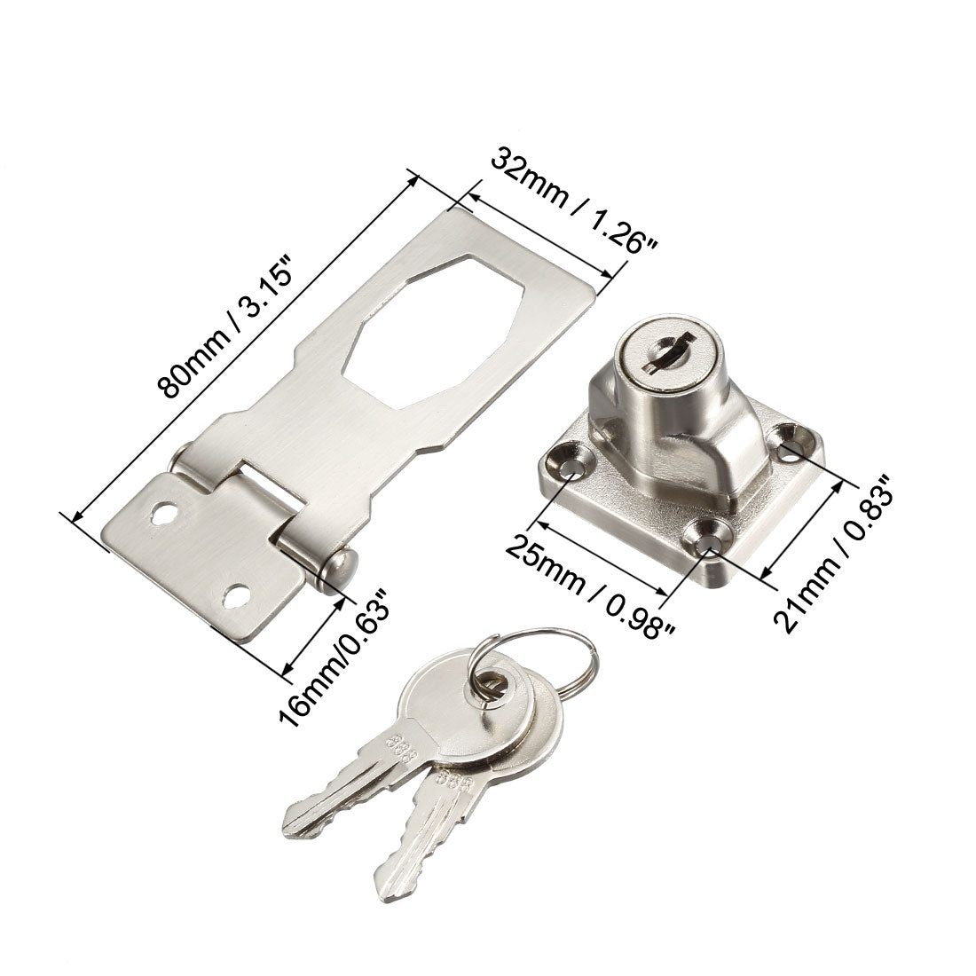 uxcell Uxcell Keyed Hasp Lock 80mm Twist Knob Keyed Locking Hasp for Door Cabinet Keyed Alike Silver Tone 2 Pcs