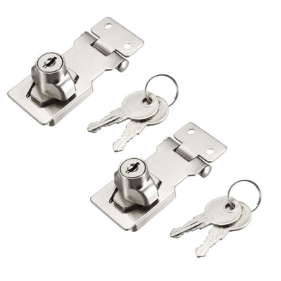 Harfington Uxcell Keyed Hasp Lock 80mm Twist Knob Keyed Locking Hasp for Door Cabinet Keyed Alike Silver Tone 2 Pcs